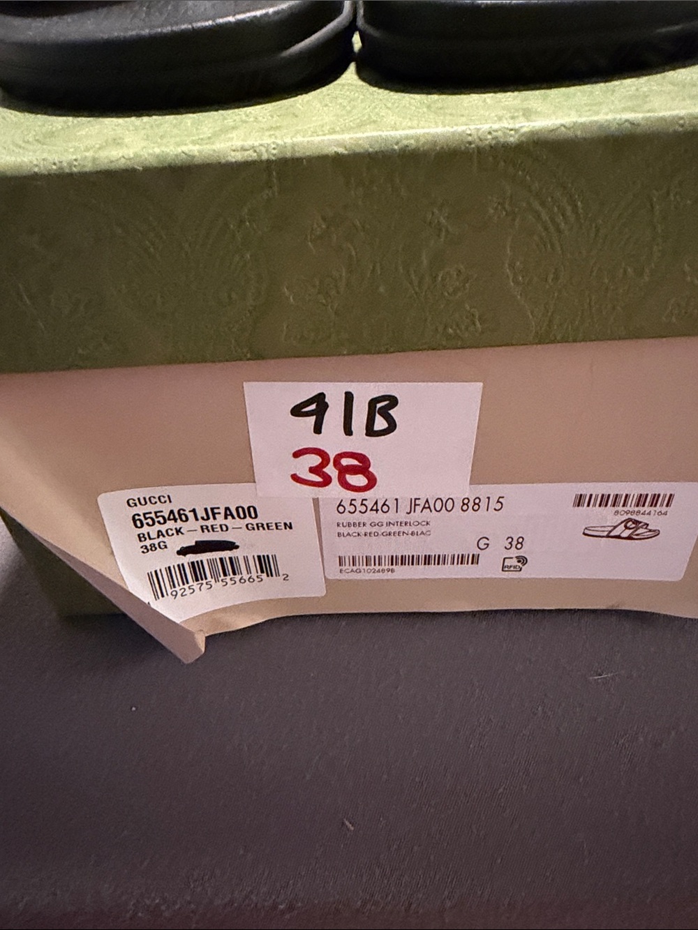 Gucci Black Slides with Red and Green Logo Strap - Picture 2 of 6
